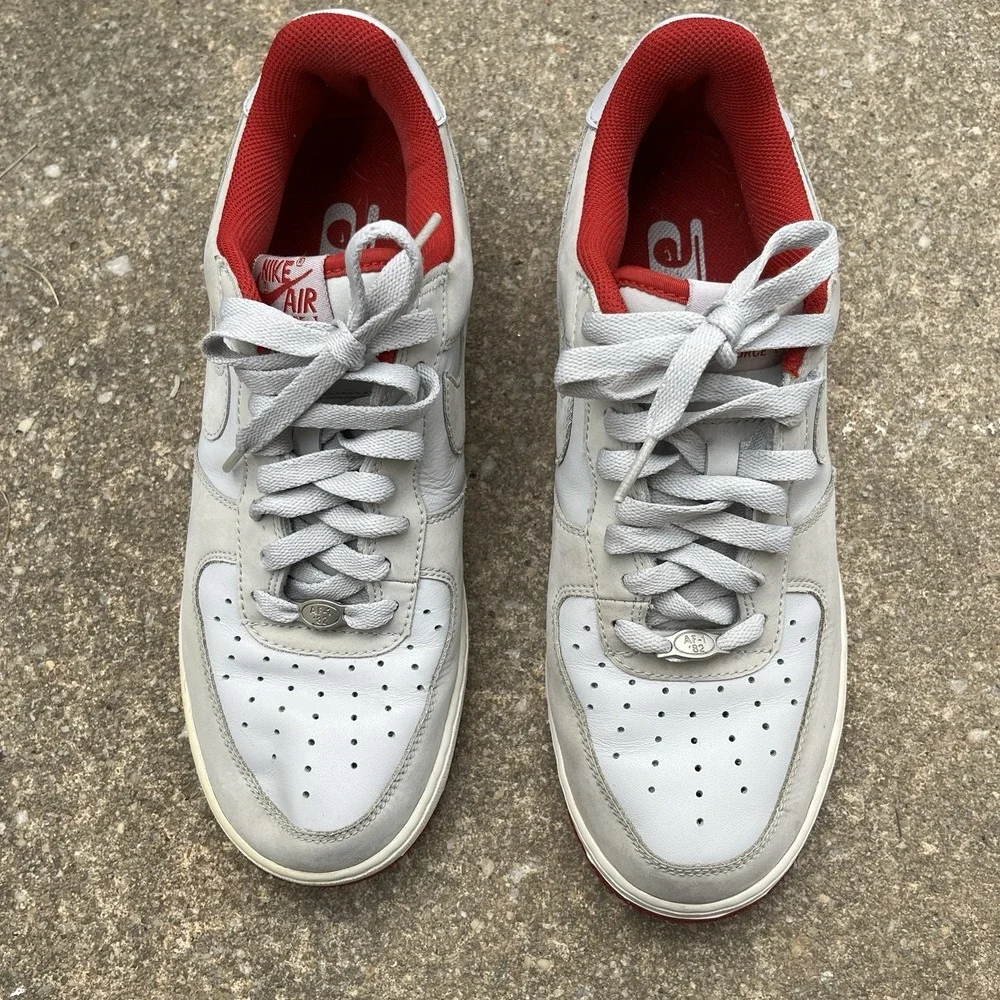 Nike Air Force 1 Sneakers Men's 8 Grey Varsity Red Y2K Low Top Basketball Shoes